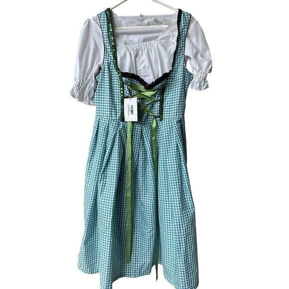 Oktoberfest Gaudi Trachten Green Gingham Sequins Dirndl 2pc Dress 42 L Cosplay - Picture 1 of 14